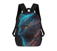 sinyumoney Backpack for Boys Girls 3d Print Flame-Wrapped Feline Fantasy Bookbag Elementary School Kids Casual Travel Bag Laptop Daypack 17inch