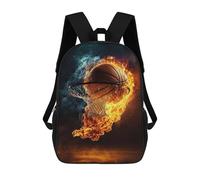sinyumoney Backpack for Boys Girls 3d Print Flaming Basketball Hoop Art Bookbag Elementary School Kids Casual Travel Bag Laptop Daypack 17inch