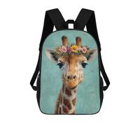 sinyumoney Backpack for Boys Girls 3d Print Giraffe with Flower Crown Art Print-2 Bookbag Elementary School Kids Casual Travel Bag Laptop Daypack 17inch