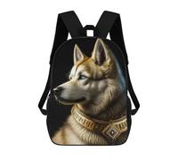 sinyumoney Backpack for Boys Girls 3d Print Golden Collared Husky Portrait Bookbag Elementary School Kids Casual Travel Bag Laptop Daypack 17inch