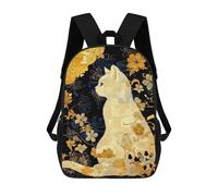 sinyumoney Backpack for Boys Girls 3d Print Golden Floral Cat Artwork Bookbag Elementary School Kids Casual Travel Bag Laptop Daypack 17inch