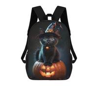 sinyumoney Backpack for Boys Girls 3d Print Halloween Black Cat Pumpkin Decoration-1 Bookbag Elementary School Kids Casual Travel Bag Laptop Daypack 17inch