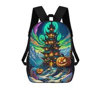 sinyumoney Backpack for Boys Girls 3d Print Halloween Haunted Castle Bookbag Elementary School Kids Casual Travel Bag Laptop Daypack 17inch