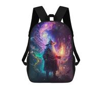 sinyumoney Backpack for Boys Girls 3d Print Magical Wizard with Staff Bookbag Elementary School Kids Casual Travel Bag Laptop Daypack 17inch