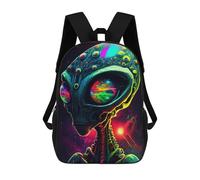 sinyumoney Backpack for Boys Girls 3d Print Neon Alien Portrait Bookbag Elementary School Kids Casual Travel Bag Laptop Daypack 17inch