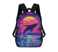 sinyumoney Backpack for Boys Girls 3d Print Neon Whale Sunset Art Print Bookbag Elementary School Kids Casual Travel Bag Laptop Daypack 17inch