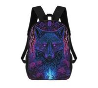 sinyumoney Backpack for Boys Girls 3d Print Neon Wolf in Flowers Bookbag Elementary School Kids Casual Travel Bag Laptop Daypack 17inch