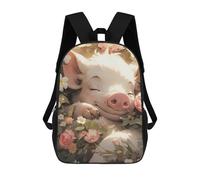 sinyumoney Backpack for Boys Girls 3d Print Pig in Flowers -4 Bookbag Elementary School Kids Casual Travel Bag Laptop Daypack 17inch