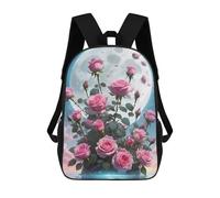 sinyumoney Backpack for Boys Girls 3d Print Pink Roses Under The Moon Bookbag Elementary School Kids Casual Travel Bag Laptop Daypack 17inch