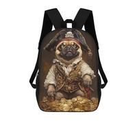 sinyumoney Backpack for Boys Girls 3d Print Pug Pirate Treasure Chest-4 Bookbag Elementary School Kids Casual Travel Bag Laptop Daypack 17inch