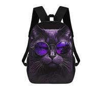 sinyumoney Backpack for Boys Girls 3d Print Purple Cat with Glasses Art Print Bookbag Elementary School Kids Casual Travel Bag Laptop Daypack 17inch