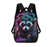 sinyumoney Backpack for Boys Girls 3d Print Raccoon Rider Neon Art Bookbag Elementary School Kids Casual Travel Bag Laptop Daypack 17inch