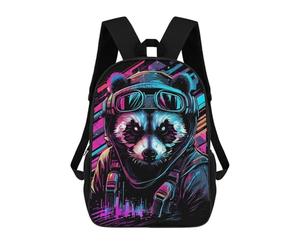 sinyumoney Backpack for Boys Girls 3d Print Raccoon Rider Neon Art Bookbag Elementary School Kids Casual Travel Bag Laptop Daypack 17inch