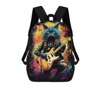 sinyumoney Backpack for Boys Girls 3d Print Rock Star Cat Guitar Art -1 Bookbag Elementary School Kids Casual Travel Bag Laptop Daypack 17inch