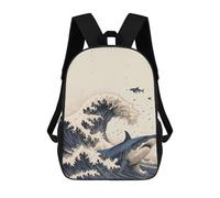 sinyumoney Backpack for Boys Girls 3d Print Shark in Japan Great Wave Bookbag Elementary School Kids Casual Travel Bag Laptop Daypack 17inch