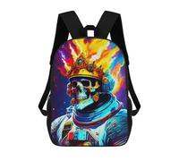 sinyumoney Backpack for Boys Girls 3d Print Skull Astronaut with Crown Bookbag Elementary School Kids Casual Travel Bag Laptop Daypack 17inch
