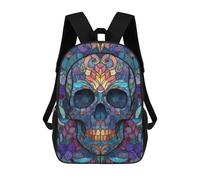 sinyumoney Backpack for Boys Girls 3d Print Stained Glass Skull Artwork Bookbag Elementary School Kids Casual Travel Bag Laptop Daypack 17inch
