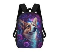 sinyumoney Backpack for Boys Girls 3d Print Starry Night Corgi with Flowers -1 Bookbag Elementary School Kids Casual Travel Bag Laptop Daypack 17inch