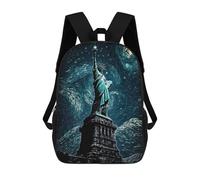 sinyumoney Backpack for Boys Girls 3d Print Statue of Liberty Night Sky Bookbag Elementary School Kids Casual Travel Bag Laptop Daypack 17inch