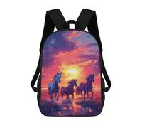 sinyumoney Backpack for Boys Girls 3d Print Sunset Horse Run Bookbag Elementary School Kids Casual Travel Bag Laptop Daypack 17inch