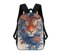 sinyumoney Backpack for Boys Girls 3d Print Tiger Artwork with Flowers-1 Bookbag Elementary School Kids Casual Travel Bag Laptop Daypack 17inch