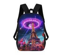 sinyumoney Backpack for Boys Girls 3d Print UFO Over Eiffel Tower Bookbag Elementary School Kids Casual Travel Bag Laptop Daypack 17inch
