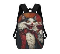 sinyumoney Backpack for Boys Girls 3d Print Vampire Cat with Wine Glass -1 Bookbag Elementary School Kids Casual Travel Bag Laptop Daypack 17inch