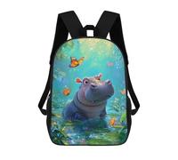 sinyumoney Backpack, Jungle Adventure with Hippo School Bags Schoolbag, School Bags,Travel Rucksacks Book Bags 3D Printed Cartoon Large Capacity Backpack for Boy And Girl 17inch