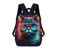 sinyumoney Backpack, Neon Cat Glasses Art School Bags Schoolbag, School Bags,Travel Rucksacks Book Bags 3D Printed Cartoon Large Capacity Backpack for Boy And Girl 17inch