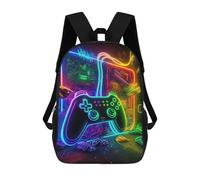 sinyumoney Backpack, Neon Gaming Controller Artwork-7 School Bags Schoolbag, School Bags,Travel Rucksacks Book Bags 3D Printed Cartoon Large Capacity Backpack for Boy And Girl 17inch