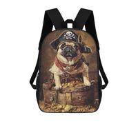 sinyumoney Backpack, Pug Pirate Treasure Chest-3 School Bags Schoolbag, School Bags,Travel Rucksacks Book Bags 3D Printed Cartoon Large Capacity Backpack for Boy And Girl 17inch