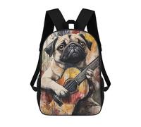 sinyumoney Backpack, Pug Playing Guitar Painting-2 School Bags Schoolbag, School Bags,Travel Rucksacks Book Bags 3D Printed Cartoon Large Capacity Backpack for Boy And Girl 17inch