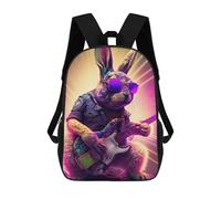 sinyumoney Backpack, Rabbit Rock Star Guitar School Bags Schoolbag, School Bags,Travel Rucksacks Book Bags 3D Printed Cartoon Large Capacity Backpack for Boy And Girl 17inch