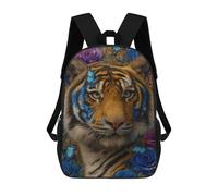 sinyumoney Backpack, Tiger with Blue Roses School Bags Schoolbag, School Bags,Travel Rucksacks Book Bags 3D Printed Cartoon Large Capacity Backpack for Boy And Girl 17inch
