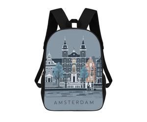 sinyumoney Backpacks Amsterdam Cityscape Kids School Backpack School Bag 3D Printed School Bags for Boys Elementary And Middle School Students 17inch