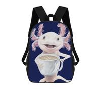 sinyumoney Backpacks Axolatte, Smiling Axolotl with Coffee Kids School Backpack School Bag 3D Printed School Bags for Boys Elementary And Middle School Students 17inch