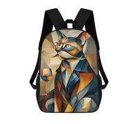 sinyumoney Backpacks Baron Cat - Cubist Sophistication with A Twist Kids School Backpack School Bag 3D Printed School Bags for Boys Elementary And Middle School Students 17inch