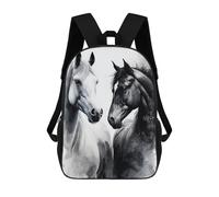 sinyumoney Backpacks Black And White Horse Kids School Backpack School Bag 3D Printed School Bags for Boys Elementary And Middle School Students 17inch