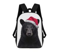 sinyumoney Backpacks Black Bear with Christmas Santa Hat Kids School Backpack School Bag 3D Printed School Bags for Boys Elementary And Middle School Students 17inch