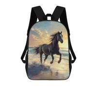 sinyumoney Backpacks Black Horse Freedom by The Sea Kids School Backpack School Bag 3D Printed School Bags for Boys Elementary And Middle School Students 17inch