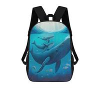 sinyumoney Backpacks Blue Whale Family Kids School Backpack School Bag 3D Printed School Bags for Boys Elementary And Middle School Students 17inch