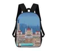 sinyumoney Backpacks Budapest Travel Print Kids School Backpack School Bag 3D Printed School Bags for Boys Elementary And Middle School Students 17inch