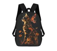 sinyumoney Backpacks Cat Butterfly Kids School Backpack School Bag 3D Printed School Bags for Boys Elementary And Middle School Students 17inch