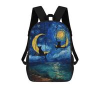 sinyumoney Backpacks Cats on Moon Swings Painting Kids School Backpack School Bag 3D Printed School Bags for Boys Elementary And Middle School Students 17inch