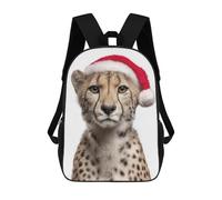 sinyumoney Backpacks Cheetah Cub with Christmas Santa Hat Kids School Backpack School Bag 3D Printed School Bags for Boys Elementary And Middle School Students 17inch
