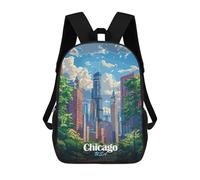 sinyumoney Backpacks Chicago Skyline Illustration Kids School Backpack School Bag 3D Printed School Bags for Boys Elementary And Middle School Students 17inch
