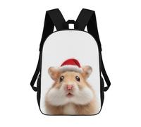 sinyumoney Backpacks Christmas Hamster with Santa Hat Kids School Backpack School Bag 3D Printed School Bags for Boys Elementary And Middle School Students 17inch