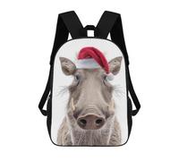 sinyumoney Backpacks Christmas Warthog with Santa Hat Kids School Backpack School Bag 3D Printed School Bags for Boys Elementary And Middle School Students 17inch