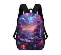 sinyumoney Backpacks Cosmic Turntable Vinyl Record Player Kids School Backpack School Bag 3D Printed School Bags for Boys Elementary And Middle School Students 17inch