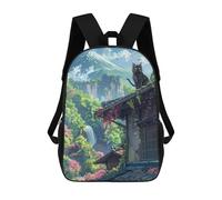 sinyumoney Backpacks Cute Black Cat at Roof Kids School Backpack School Bag 3D Printed School Bags for Boys Elementary And Middle School Students 17inch